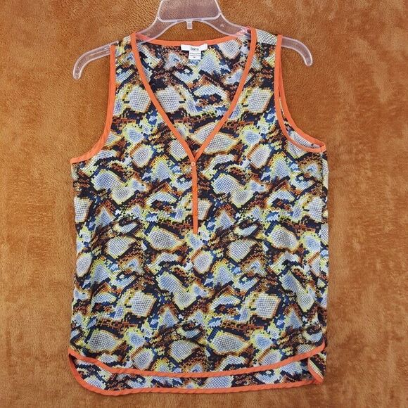 BAR III Womens Top Medium Orange Pullover Tank Python Snake Sleeveless VNeck - Picture 1 of 6